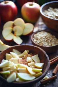 Freshly sliced apples with cinnamon and oats, ready to be baked into apple crisp.