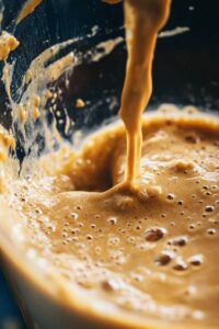 A creamy and thick Pumpkin Protein Smoothie being blended, with a smooth and frothy texture.